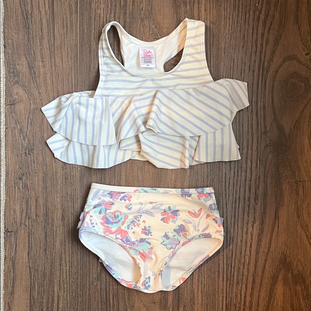 Ruffle Butts Purple and White Striped Ruffle Top